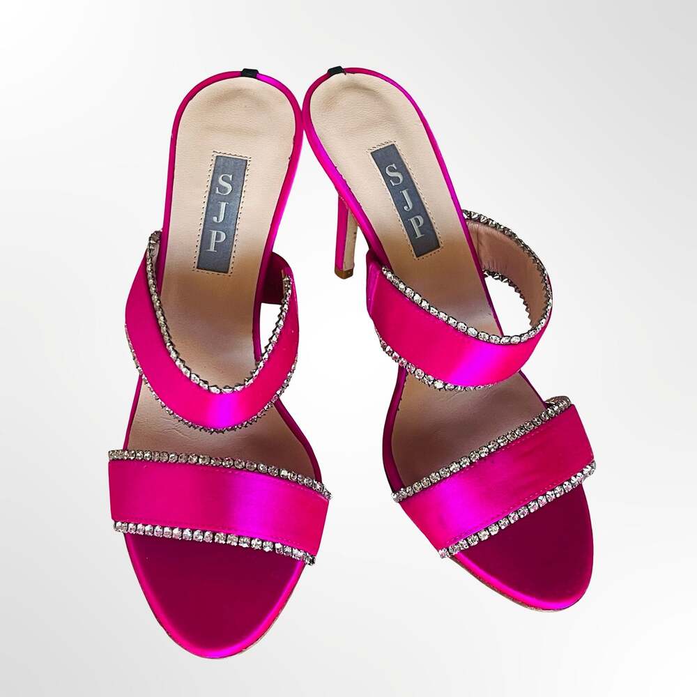 SJP by Sarah Jessica Parker Blossom Rhinestone-Embellished Satin Slide Heels - Picture 2 of 9